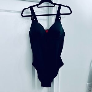 Spanx Bra-Llelujah One Piece Swimsuit Swim Bathing Suit Slimming Black Sz 14 B/C